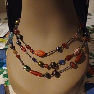 Avon Multicolor Beaded Necklace And Earrings